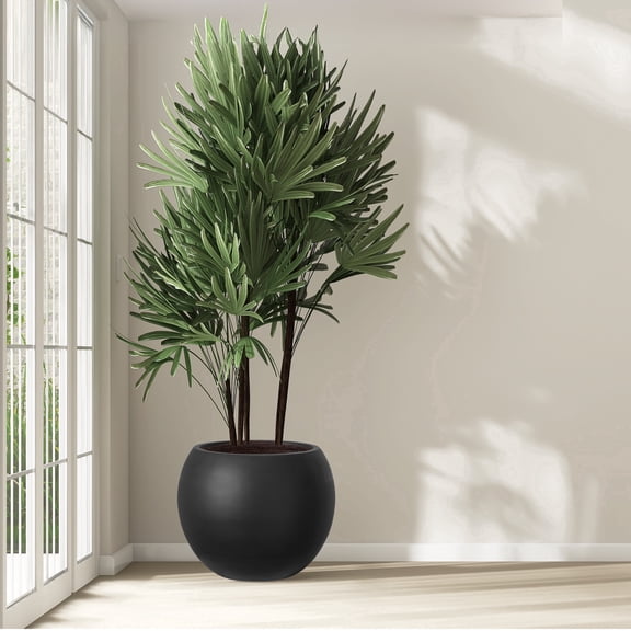 Richryce Modern Style Outdoor Planters for Porch, Round Planter with Drainage Hole, MgO Flower Pots, Balcony Large Pot Planters, Black