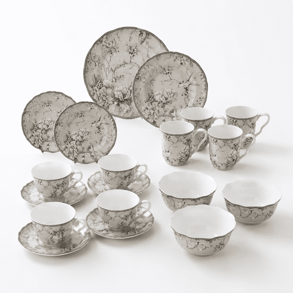 Antique White Porcelain 16-Piece Traditional Dinnerware Set, Service for 4