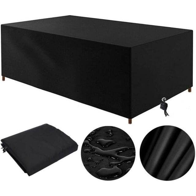 Funda para mesa de jardín 210D, funda para muebles de jardín de exterior 210x110x70cm Oxford Funda protectora para jardín Impermeable Cortavientos Anti-UV Funda rectangular para mesa de jardín (Negro)