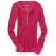 thumbnail image 1 of Aeropostale Mujer Shimmer Knit Henley Shirt, Púrpura, XS Aeropostale henley, 1 of 1