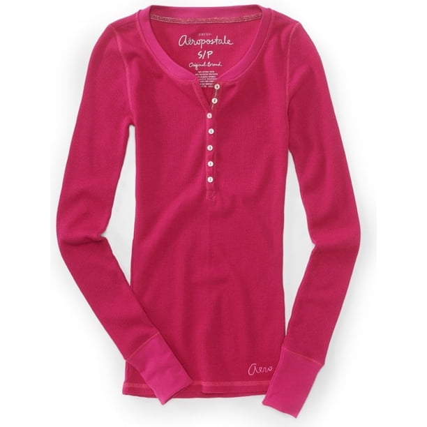 Aeropostale Mujer Shimmer Knit Henley Shirt, Púrpura, XS Aeropostale henley