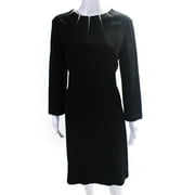 Pre-owned|Escada Womens Long Sleeve A Line Dress Black Nude Size 42