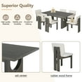 thumbnail image 4 of 7 Piece Dining Table Set, Rectangular Table with Designed Trestle Base and 6 Upholstered Chairs, Wood Rectangular Dining Set, Mid-Century Kitchen Dining Table Set for 6 People (Grey), 4 of 9