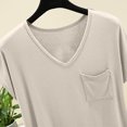 thumbnail image 4 of Olyvenn Womens Summer Tops V Neck Short Sleev Shirts Casual Loose Basic Tee 2025 Summer Clothes Outfits with Chest Pockets Beige 6, 4 of 8