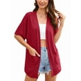 thumbnail image 3 of Uvplove Womens Summer Short Sleeve Lightweight Cardigan For Women Casual Loose Thin Cardigan Tops With Pockets,Maroon,XLarge, 3 of 10