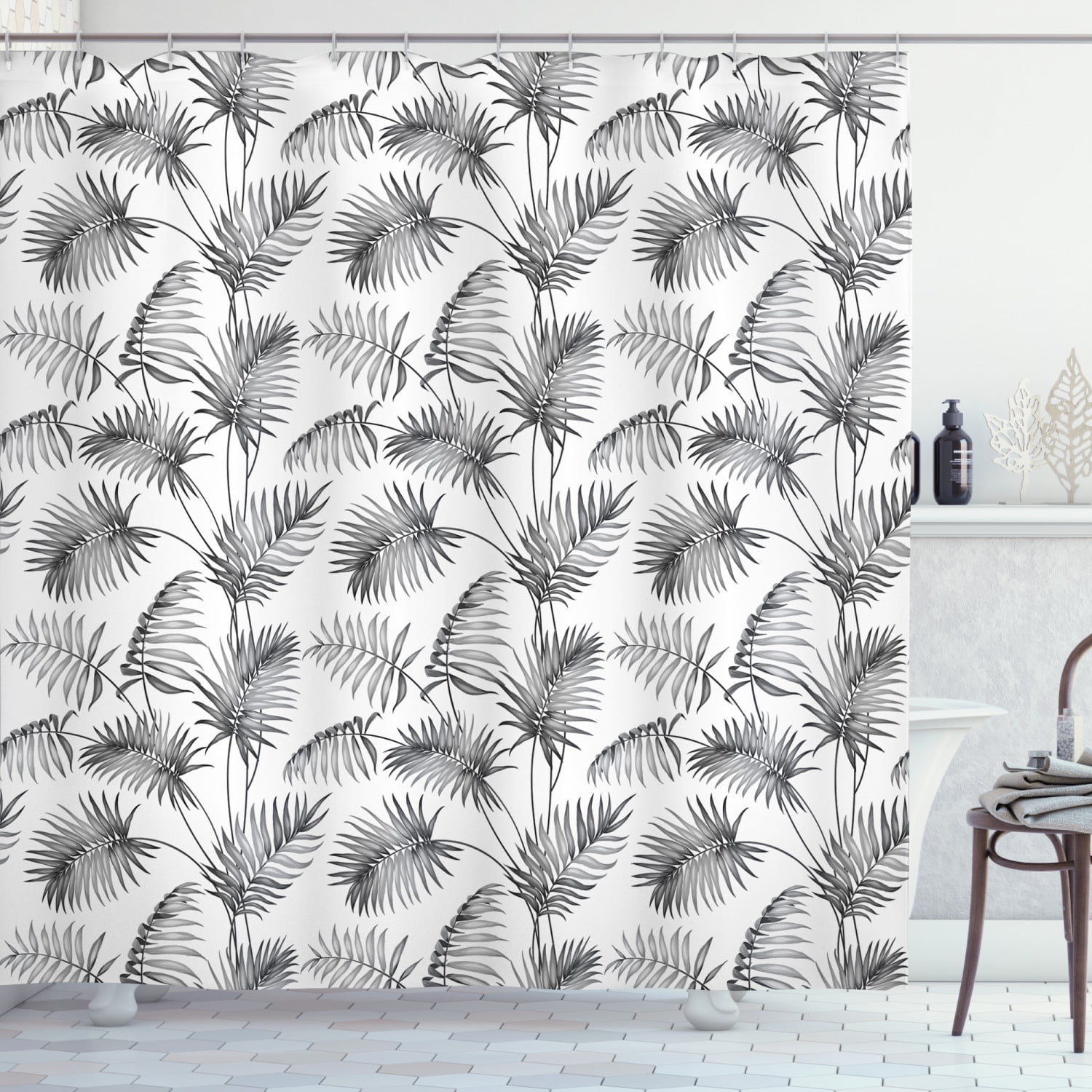 Natural Shower Curtain, Palm Leaves Island Tropical Floral Botanic Tree