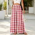 thumbnail image 2 of Women's Plaid Wide Leg Palazzo Pants, High Waisted Gingham Long Trousers with Pockets, Casual Summer Beach Flowy Pants, S-2XL, 2 of 6