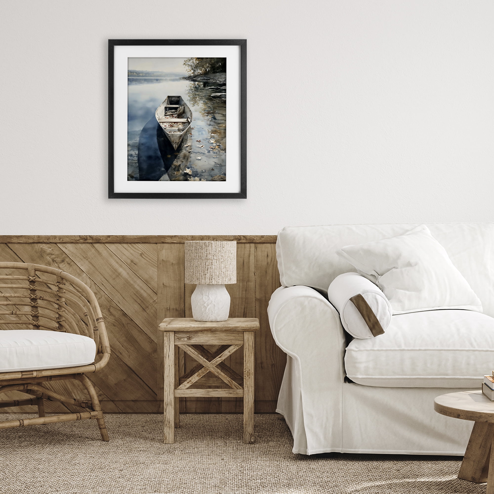 Stupell Industries Boat In The Fall Reflection Black Framed Print Under Glass, design by Franklyn Gregory