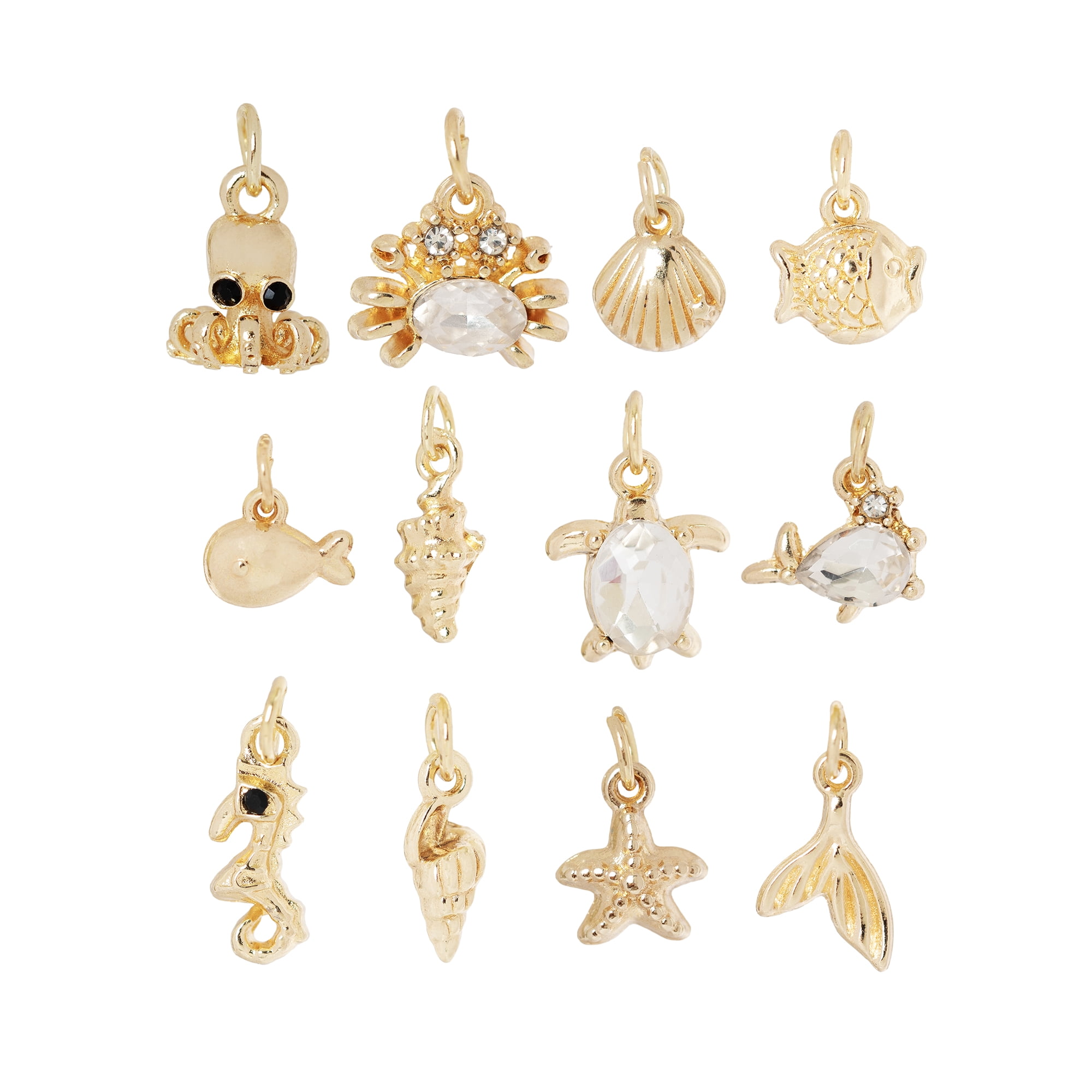CousinDIY Gold Ocean Life Charm Set, 12 Pieces – Beach & Sea-Themed Jewelry Making Charms