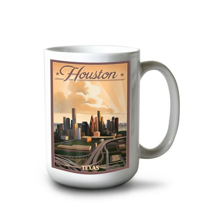 

15 fl oz Ceramic Mug Houston Texas Lithograph Dishwasher & Microwave Safe