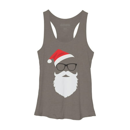 Hipster Santa Face with Hat beard & Glasses Christmas Womens Gray Heather Graphic Racerback Tank Top - Design By Humans 2XL