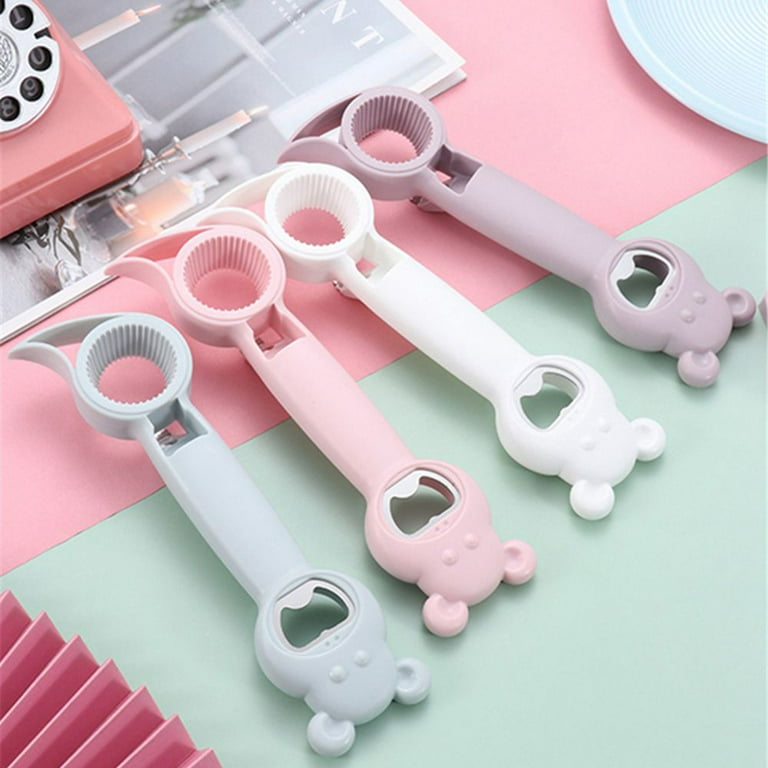  ZCYJHOT 2PCS 4 in 1 Multi Function Can Opener Bottle，Bottle  Opener To Protect The Nail Use For Children，Cute Bear Bottle Opener(Gray  and Pink): Home & Kitchen