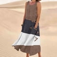 thumbnail image 2 of Summer Plus Size Beach Dresses for Womens 2025 Fashion Sleeveless And Linen Round Neck Printed Long Dress, 2 of 5