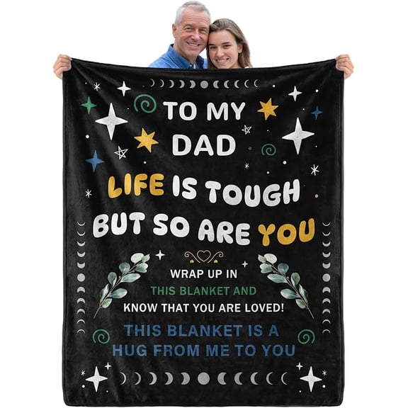Dad Throw Blanket, Fathers Day Birthday Gifts for Dad from Daughter Son, Best Daddy Ever Gifts, Super Soft Flannel Throw Blanket to My Father, 60x50IN