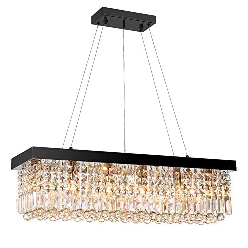 7pm W47 X D10 Modern Rain Drop Rectangle Clear K9 Crystal Chandelier Pendant Lamp Lighting Fixture 10 Lights Required For Dining Living Bedroom Room Black Finish Walmart Com Walmart Com