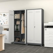 72.8H Broom Closet Cabinet, Locking Storage Cabinet,Garage Storage Cabinet with Doors and Shelves,Tall Broom Tool Organizer,Cleaning Tool Cabinet with Hooks for Utility Room