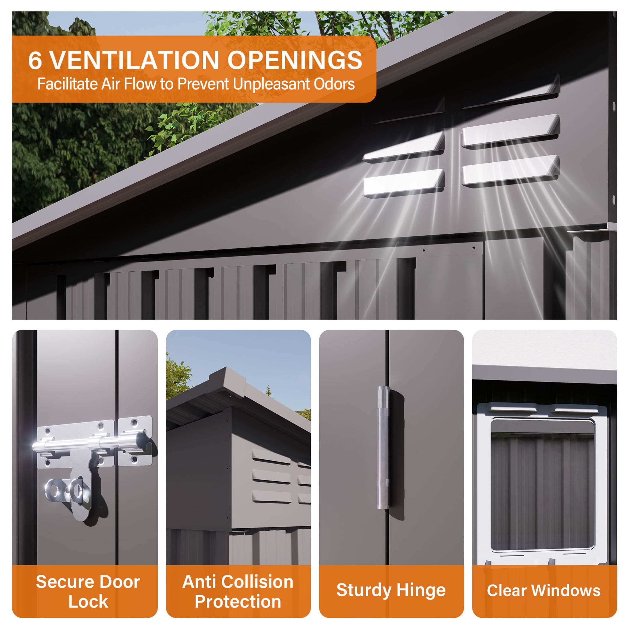 Noble House 4 x 9 FT Metal Storage Shed with Lockable Double Doors, 6 Vents, Gray