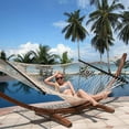 thumbnail image 3 of Lazy Daze 13FT Double Rope Hammocks, Traditional Hand Woven Cotton Hammock with Spreader Bar, Carrying Bag and Tree Hooks for Outdoor, Indoor,Poolside for 2 People, Max 450 Lbs, Natural & Black, 3 of 7