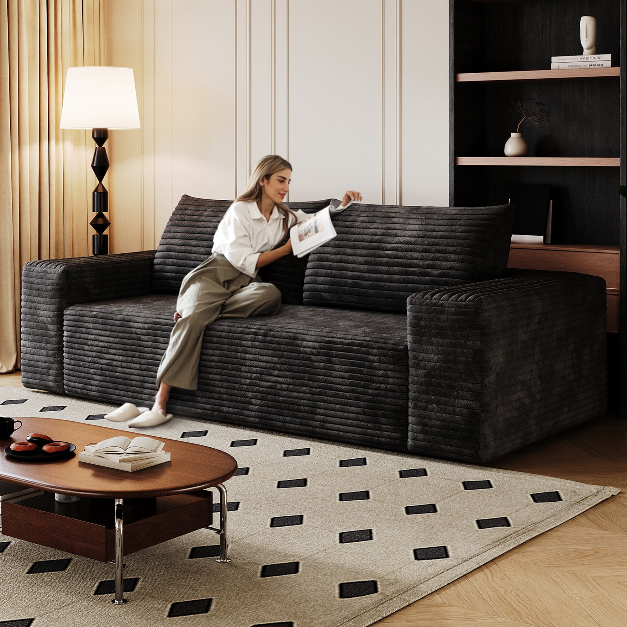 Miniyam 63" Compression Sofa 2 Seats Sofa, Deep Seat Couches for Living Room, Bedroom, Apartment (Black)