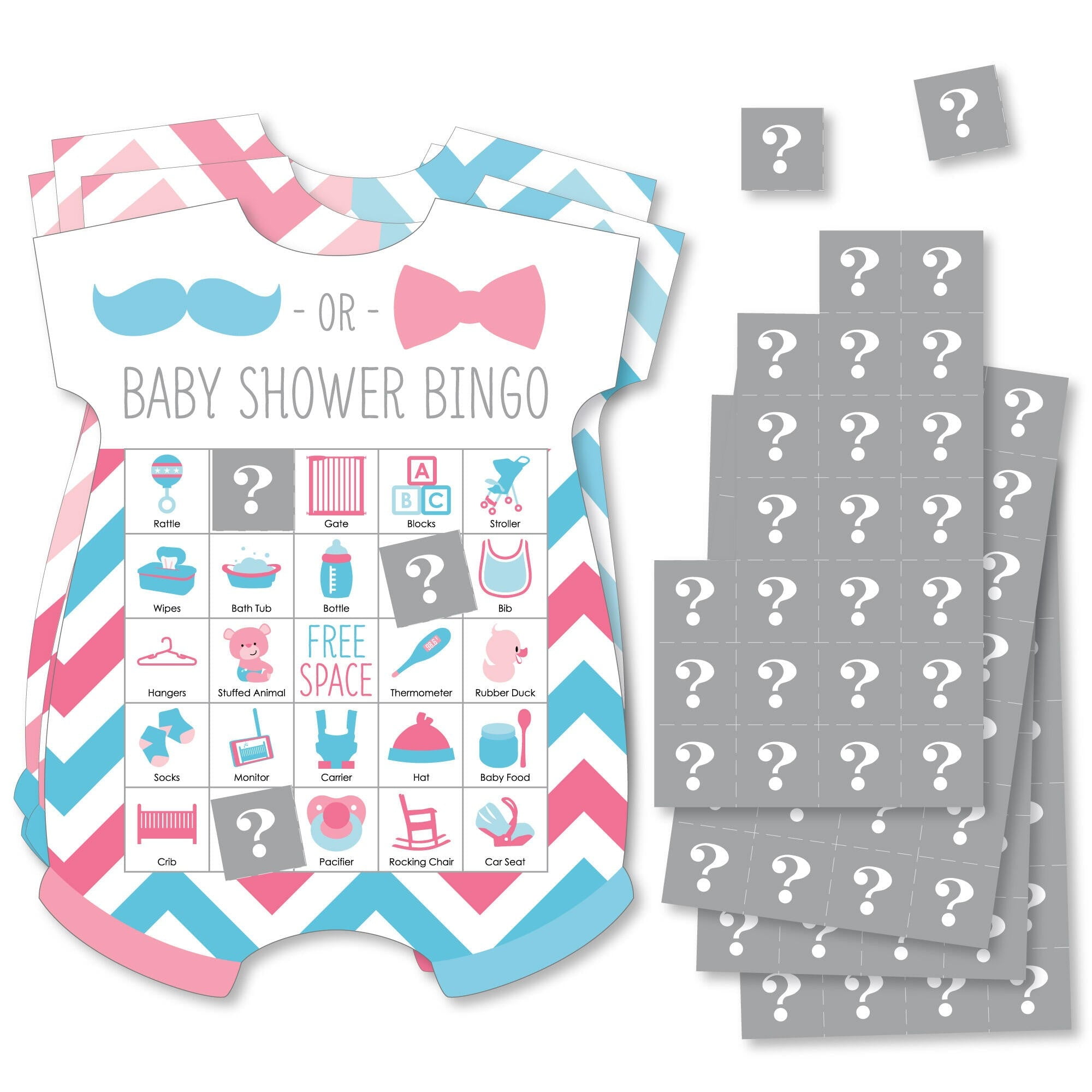 Big Dot of Happiness Chevron Gender Reveal - Picture Bingo Cards and ...