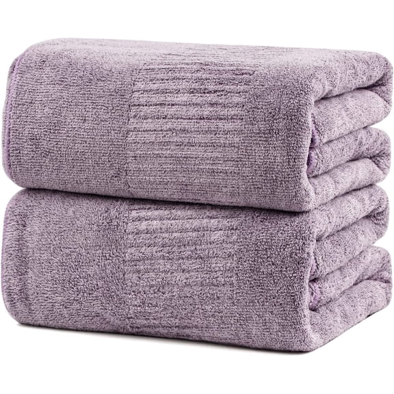 DEWEL Bath Towel, Large Bathroom Towels 35x63 in, Super Absorbent Quick Drying Towels for Bathroom, Beach, Gym, Pool, 2 Count Purple