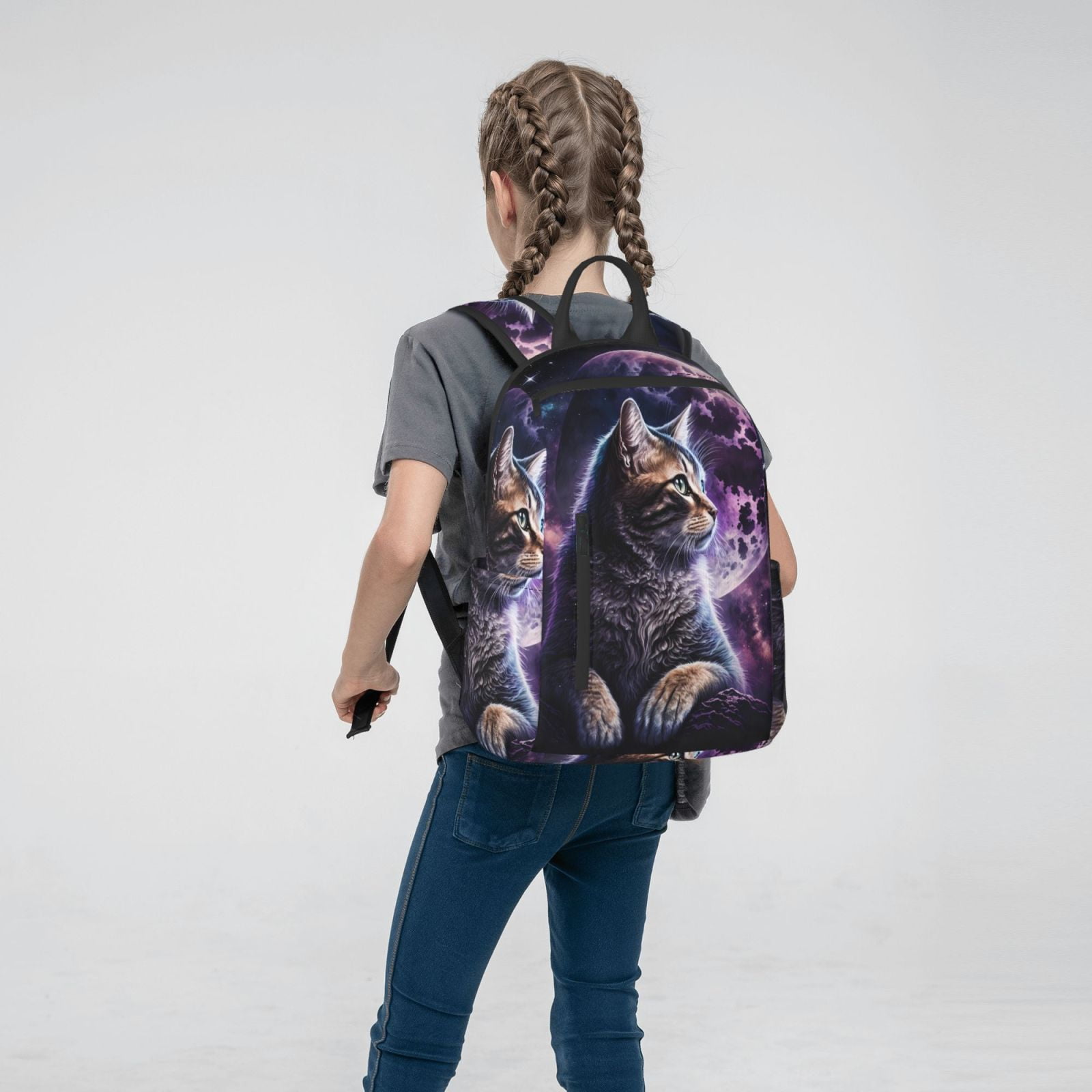 Hirioo Purple Moon Cat for Lightweight Backpack, Durable and Comfortable, Ideal for Travel, School, Hiking, and Everyday Use