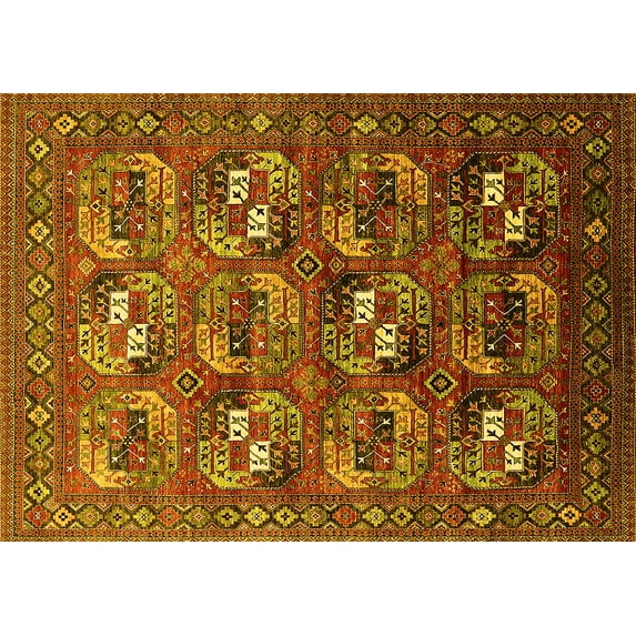 Ahgly Company Indoor Rectangle Oriental Yellow Industrial Area Rugs, 2' x 4'