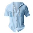 thumbnail image 4 of Camisas de Manga Larga de los Hombres con Capucha Cardigan de Color Sólido Suelto Top de Lino, Casual Deportes Camisa de Playa con Botones, 4 of 5