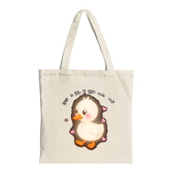 Cute Cartoon Duck Tote Bag - White Canvas with Pink Hearts Perfect for Parties Travel & Shopping - Multifunctional Reusable Bag
