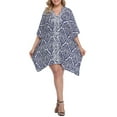 thumbnail image 3 of HDE Womens UPF 30+ Short Kaftan Cover Up Oversize Plus Size Swimsuit Shirt Dress Navy Damask, 3 of 5