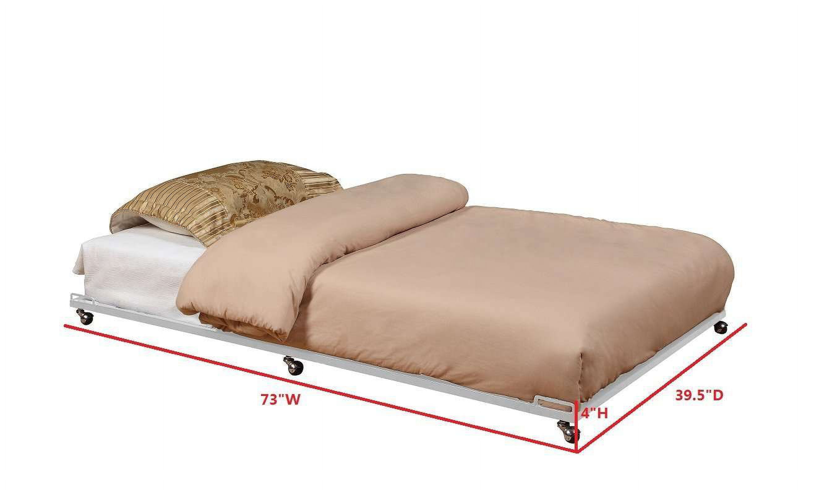 Kings Brand Furniture - Twin Size Metal Roll Out Platform Trundle Bed Frame for Daybed with Steel Slats, Cream White