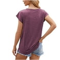 thumbnail image 3 of Olyvenn Womens Summer Tops Trendy Dressy Solid Color Blouses Short Sleeves Round Neck Loose Fit Lightweight Business Shirts Wine 12, 3 of 4