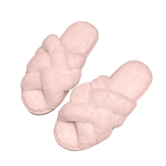 Fengactive Womens Plush Warm Open Toe Slippers Cozy Foam Cushioned Indoor Home Bedroom Shoes