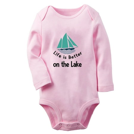 

Babies Life is Better on the Lake Funny Rompers Newborn Baby Unisex Bodysuits Infant Jumpsuits Toddler 0-12 Months Kids Long Sleeves Oufits (Pink 0-6 Months)