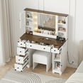 thumbnail image 2 of Makeup Vanity Desk, Vanity Table with Mirror and Lights, Dressing Table with Cushioned Stool& Charging Station, Makeup Vanity Table with 6 Drawers and 2 Cabinets for Bedroom, White, 2 of 8