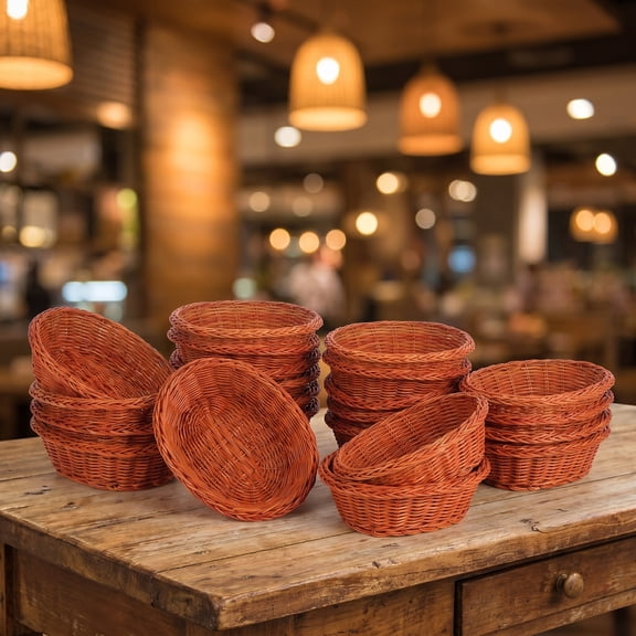 Milisten 10Pcs Brown Handcrafted Rattan Bread Basket Oval Serving Basket for Kitchen Counter