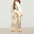 thumbnail image 4 of Womens 2 Piece Long Sleeve Lapel Shirt Pants Pajamas Sets Sisters Sleep Yellow XL, 4 of 4