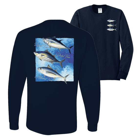 Cool Skipjack Bluefin Albacore Tuna Fish Trio Fishing Mens Long Sleeve Shirt