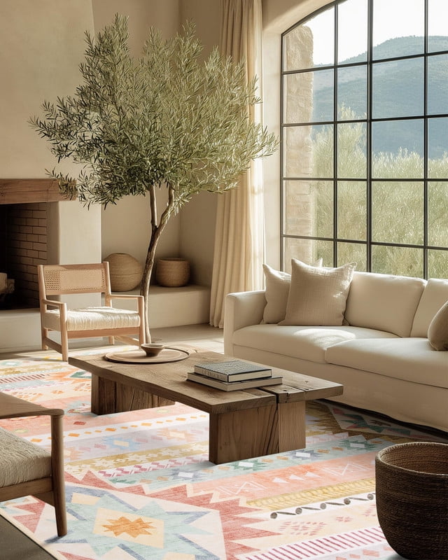Jamfeel Area Rugs Boho Print Low Pile Washable Carpet Soft Non-slip Rug for Living Room Bedroom Kitchen 5'x8' Cinnamon