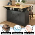 thumbnail image 2 of JESTOP 55.7" Large Kitchen Cart Island on Wheels Foldable Dining Table with 2 Drop Leaf, Power Outlet, 3 Drawers, Wood Storage Cabinet, 2 of 9