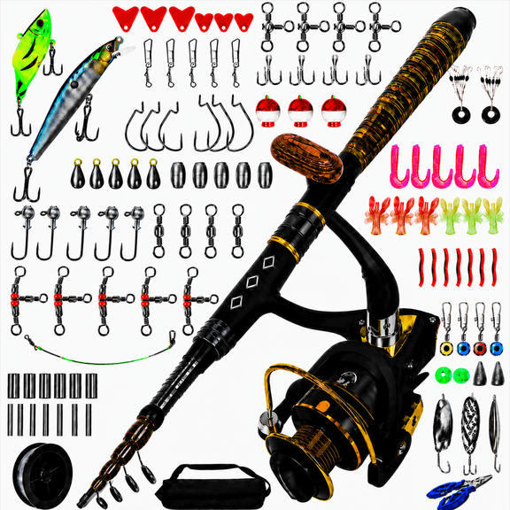 Fxcoia Telescopic Fishing Rod and Reel Combo Set,119 PCS Fishing Kit with Spinning Reel Fishing Line for Aldult