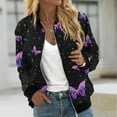 thumbnail image 2 of Herrnalise Women's Bomber Jacket Casual Coat Zip Up Outerwear Windbreaker Floral Prints Overcoat With Pockets Black,L, 2 of 5