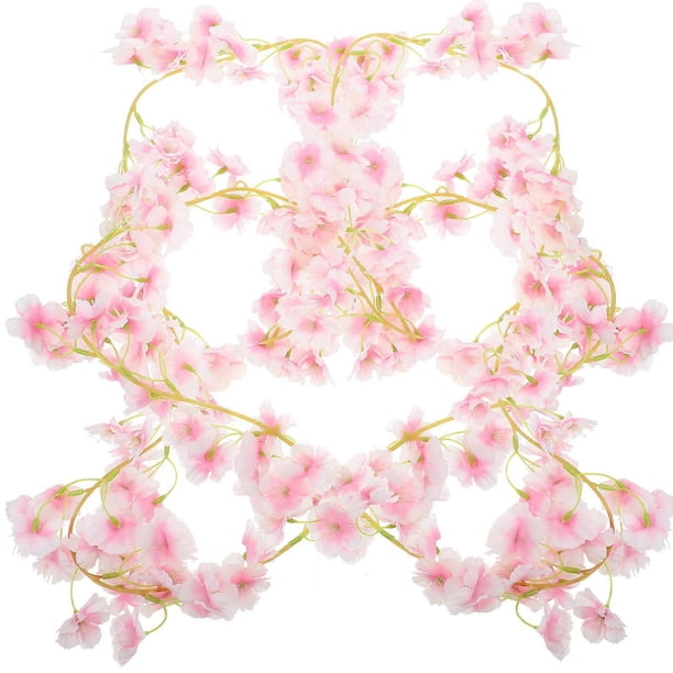 Pink Artificial Cherry Blossom Flower Vine for Wall Decor and Wedding Decoration 2pcs
