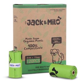 Jack & Milo Dog Poop Bags Biodegradable - 120 Count 8 Rolls - Extra Thick Leak-Proof Compostable Dog Waste Bags with Dispenser