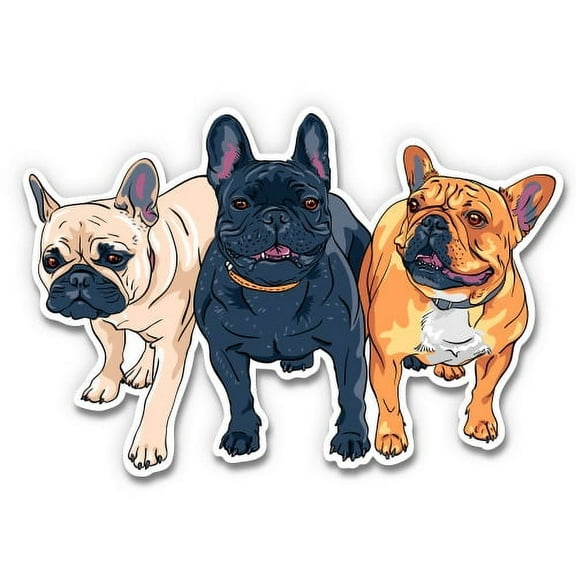 Frenchies Cute French Bulldogs - 3" Vinyl Sticker - For Car Laptop I-Pad Phone Helmet Hard Hat - Waterproof Decal
