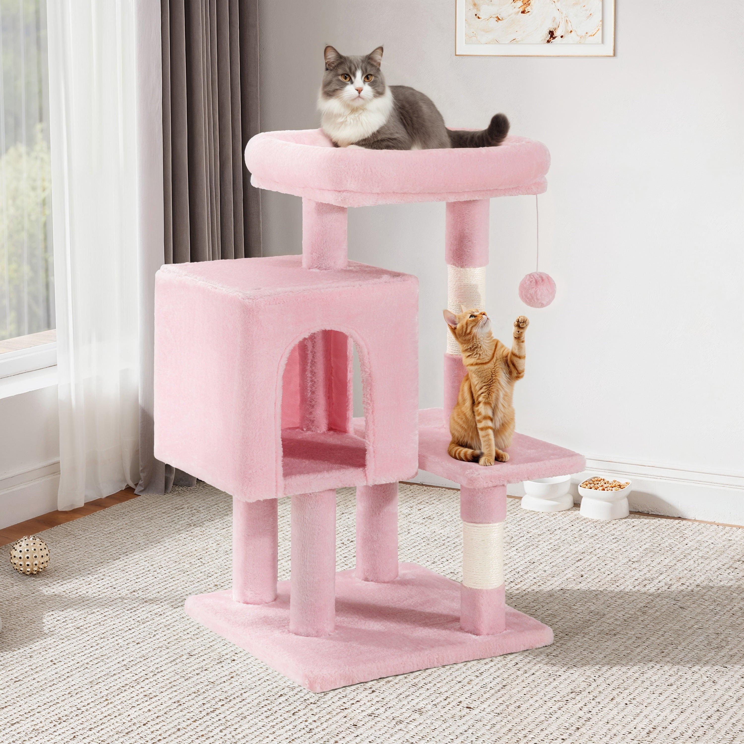 Einfach 29" Cat Tree Tower with Plush Perch Condo House for Indoor Cats & Scratching Post, Pink