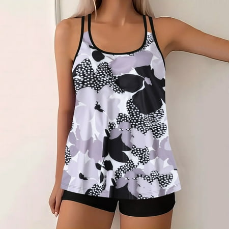 Weiqiqre Swimsuits for Women 2025 2025 Tankini Swimsuits Tummy Control Flowy Swimwear Two Piece Bathing Suits Swim Tank Top with Boyshorts