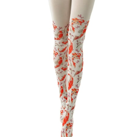 

Women Carp Fish Print Pantyhose Cherry Blossom Lolita Tattoo Tights Stockings