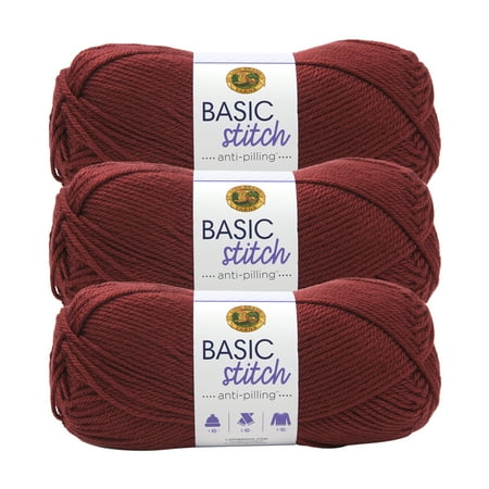 UPC: 0842093117643 | Lion Brand Yarn Basic Stitch Anti Pilling Pomegranate Anti Pilling Medium Acrylic Red Yarn 3 Pack