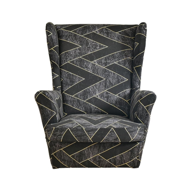 Abbracc Housse de Chaise Antidérapante Wingback Lavable Moderne Réutilisable 1 Place Polyester Stretch Noir Gris